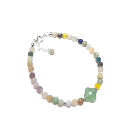 Bracelet trèfle en argent 925 et pierres naturelles véritables de haute joaillerie