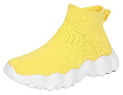 FUNCOS Slip On High Top Sneakers for Boys & Girls - Breathable Knit Walking Shoes, Lightweight Unisex Sports Sneakers with Arch Support