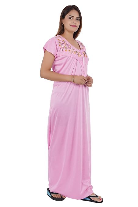 Women's Cotton Maternity & Nursing Nighty Pack of 2 | Front Zip Feeding Night Dress | Soft & Breathable Printed Maternity Sleepwear | Pregnancy & Postpartum Nursing Gown | Pink-image-43