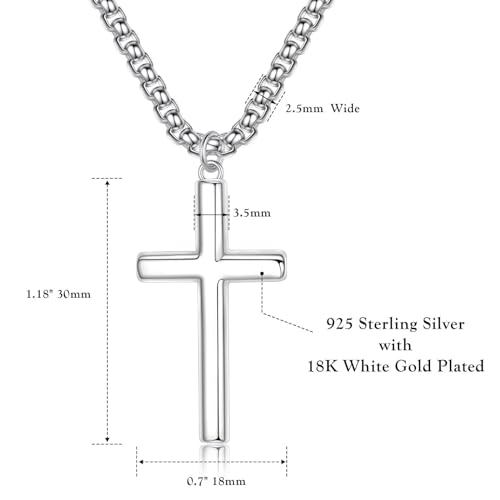 Ursteel 925 Sterling Silver Cross Necklace for Men Women - 18K White Gold Plated Stainless Steel Diamond Cut Silver Chain Mens Cross Pendant Necklace Jewelry 16-24 Inches4