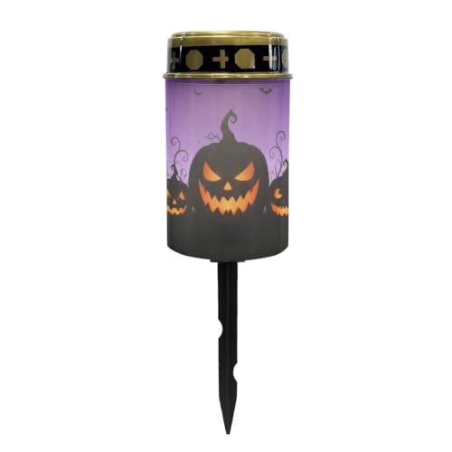 Image of Poceacles Outdoor Solar Powered Cemetery Lights Grave Outdoor Stake Lights Garden Solar Lantern Flameless Candles Halloween Garden Decoration, Pumpkin Bat Print Violet