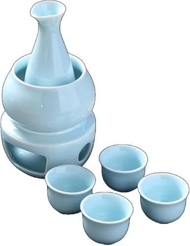 AZIEBAY 日本酒・焼酎用熱燗器セット|伝統的な禅スタイル陶磁器|冷酒・熱燗・常温対応|美濃焼|酒瓶・徳利・酒カップ付き 家庭用・贈答用に最適
