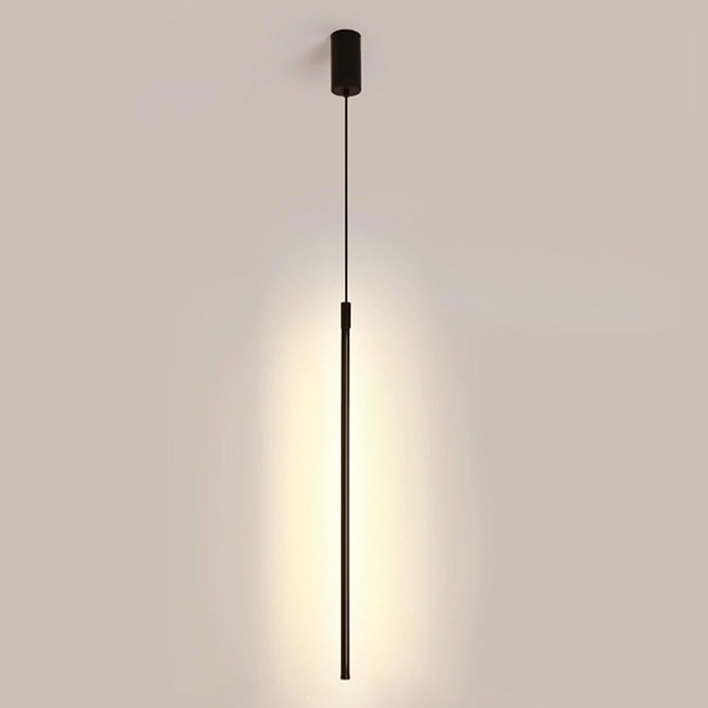 HXYSXHJUO LED Black Pendant Light Minimalist Linear Hanging Lamp Long Tube Chandelier Ceiling Lighting Fixture, 3000K Lights for Living Room Bedroom Hallway Home Decor(80cm/31.5in)