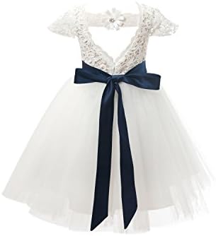 Miama Ivory Lace Tulle Cap Sleeves Wedding Flower Girl Dress Junior Bridesmaid Dress