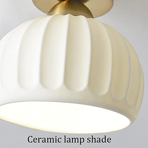 Nordic Minimalist Style Milk White Ceramic Lampshade Semi Recessed Ceiling Lamp Easy Clean Wrought Iron Frame E26/E27Lighting Fixtures 7In Is Suitable For Cloakroom, Aisle Ceiling Light #TOP2