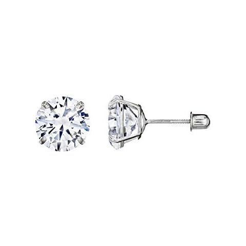 Stephanie Rockway 14kt Solid White Gold Superbright Clear Cz Basket Setting Round Screwback Stud Earrings (4mm) Cover