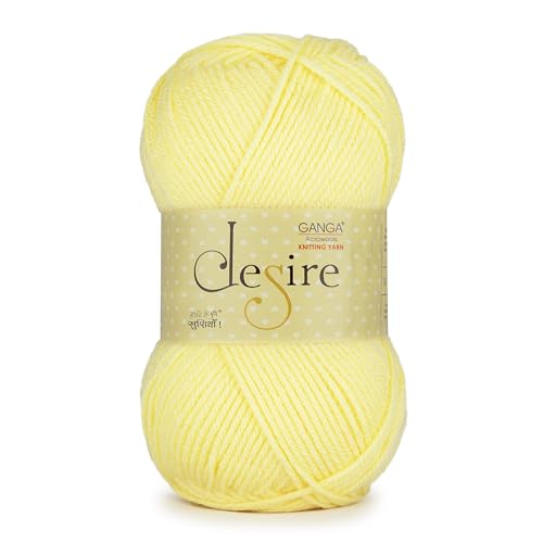 Image of Ganga Acrowools Acrylic Desire Hand Knitting and Crochet Yarn. Pack of 1 Ball - 100Gms. Shade No - (Dis13) Yellow