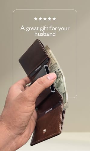 Men’s Leather Wallet – Trifold Design with Pop-Up Button and Push Lock System, 8 Card Slots, RFID Blocking, Multiple Compartments – Genuine Leather – Compact and Lightweight3