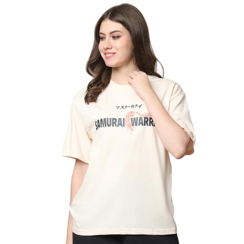 Image of Style Go Pure Cotton Oversized Baggy Fit Drop Shoulder Aesthetic & Cool Graphic Printed Half Sleeve Tshirt for Women || Trendy Tees || Casual Loose Korean T-Shirt
