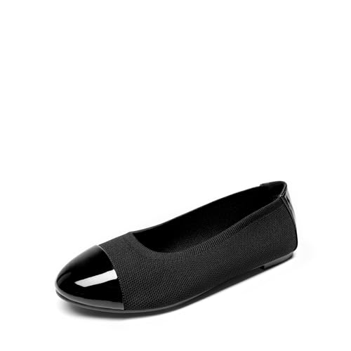 DREAM PAIRS womens Ballerina Walking Flats Shoes 6.5 Black Knit