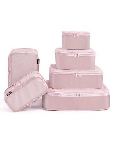 Travel Compression Bags for Packing, XL/L/M/S Luggage Organizers (6 Set, Dusty Pink)