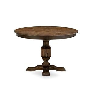 East West Furniture F3FL7-716 7 Piece Dining Set Consist of a Round Dining Room Table with Pedestal and 6 Dark Khaki Linen Fabric Upholstered Parson Chairs, 48x48 Inch, Distressed Jacobean East West Furniture F3FL7 716 7 Piece Dining Set Consist of a Round Dining Room Table with Pedestal and 6 Dark Khaki Linen Fabric Upholstered Parson Chairs 48×48 Inch Distressed Jacobean