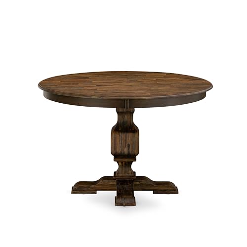 East-West-Furniture-F3FL7-716-7-Piece-Dining-Set-Consist-of-a-Round-Dining-Room-Table-with-Pedestal-and-6-Dark-Khaki-Linen-Fabric-Upholstered-Parson-Chairs-48×48-Inch-Distressed-Jacobean East West Furniture F3FL7 716 7 Piece Dining Set Consist of a Round Dining Room Table with Pedestal and 6 Dark Khaki Linen Fabric Upholstered Parson Chairs 48×48 Inch Distressed Jacobean