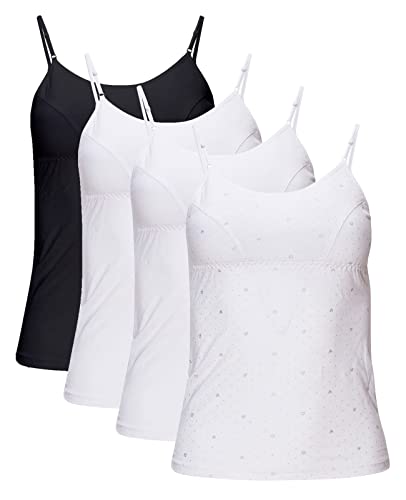 B2BODY Girls Camisole Undershirts with Shelf Bra – Cotton Girls Cami, Multi-Pack