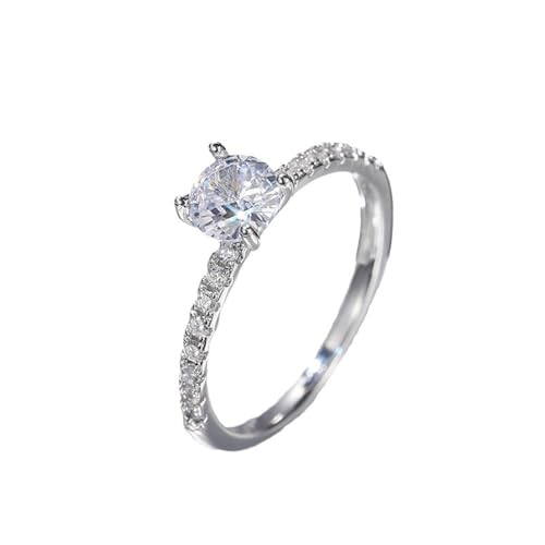 Luxury Jewelry Fashion 18k White Gold Plated Princess Set Analog Diamond Ring Dazzling 3A Zirconium Wedding or Engagement Female Ring(Platinum-US Code-8)