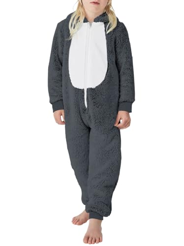 rrhss Boys Pajamas Flannel Hooded Rompers Kids Long Sleeve Zip up Onesies One Piece Sleepwear 5-14Y