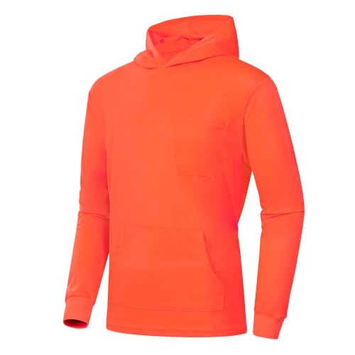 ProtectX Hi Vis Hoodie with Pockets, Long Sleeve High Visibility Hoodie, Quick Dry Safety Shirts with Hood for Men Women