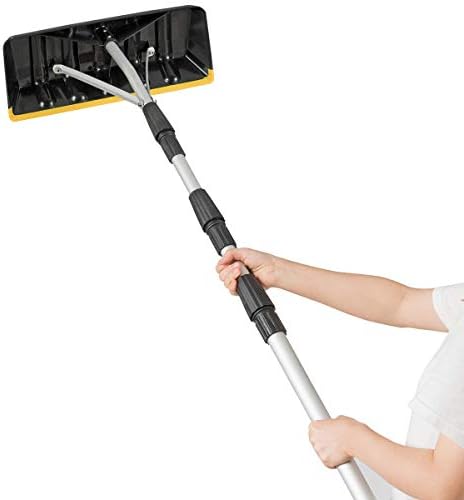 Safstar Roof Snow Rake, 6.2ft to 21ft Telescoping Snow Rake for Snow Leaves Debris Removal, Light Weight Aluminum Roof Snow Removal Tool, Scratch Free Rake w/Large Blade & Anti-Skid Handle