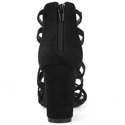 Allegra K Allegra K Women's Gladiator Heels Strappy Back Zip Chunky Heel Black Sandals 8 M US