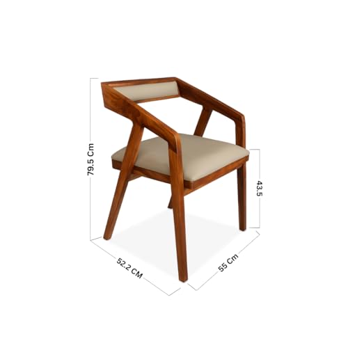 Image of Sheesham Wood Multipurpose Chair with Cushion | Solid Wood Modern Dining, Living Room & Office Lounge Chair | Wooden Armchair for Home Furniture (Honey Finish)