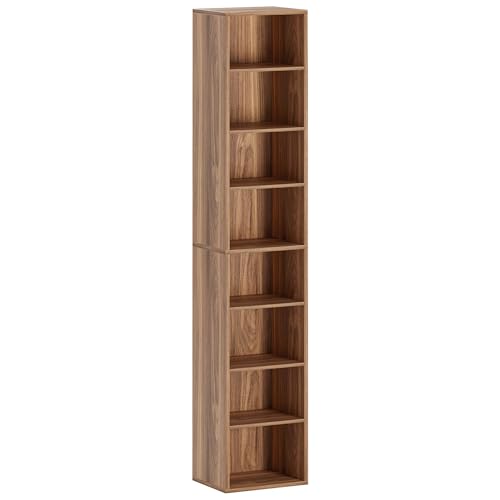 IRONCK Tall Narrow Bookshelf 8 Tiers, Compact Corner Bookcase, Easy to Match for Living Room, Office, Study, Bedroom, Oak Brown