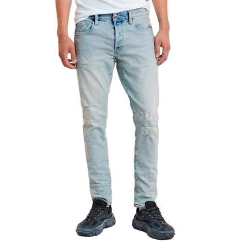 G-Star Raw Men's 3301 Straight-Fit Jean in Vant Stretch Denim, Blue (Sun Faded Ripped Isar Blue 51001-d503-g360), 34W x 34L