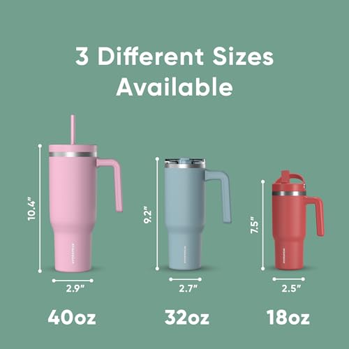 Image of Hydrapeak Voyager 40 Oz Stainless Steel Tumbler with Handle, Insulated Water Bottle With Straw & Lid, Cupholder Friendly Reusable Travel Mug (Iced Ombre Pale Sage)