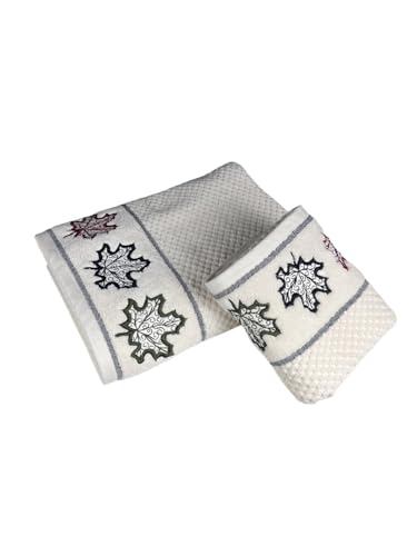 Image of SENSES By Riba Cotton Towel Set 550 GSM - Design 7, 2 Pcs| 1 Bath + 1 Hand Towels Combo | Super Soft, Absorbent, Lightweight, Antimicrobial, Low Linting, White