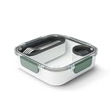 BLACK + BLUM Bento Box Style Compartment Food Container | Packed Lunch Box with Stainless-Steel Travel Fork, Plastic Free Leak-Proof, Microwave Safe | Olive, 34 oz / 1000 ml