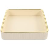 SEWACC Bandeja Organizadora para Llaves y Joyas de Cuero Blanco, Diseño Cuadrado Borde Dorado, Plato Pequeño Multifuncional para Entrada, Dormitorio y Oficina, Soporte para Anillos