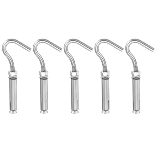 MECCANIXITY Concrete Wall Hook Expansion Hook Open Cup Screw M6x90mm 304 Stainless Steel for Indoor Outdoor Ceiling Concrete Walls Masonry, Pack of 5