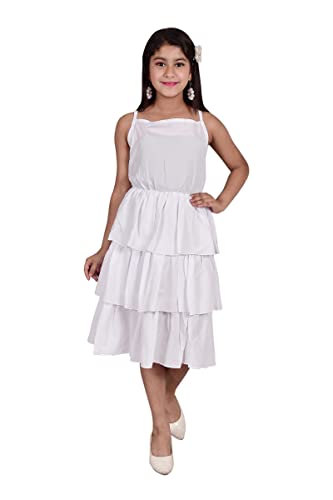 Image of Knee Length Crepe Layered Sleeveless Dress for Girls