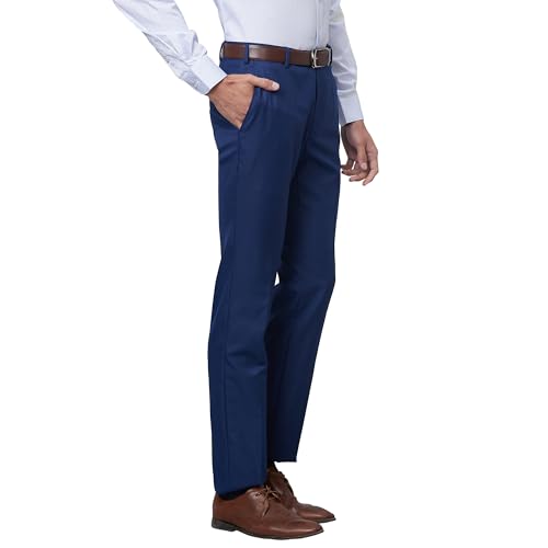 Image of Raymond Men Slim Fit Solid Pattern Poly Viscose Blend Pleatless Formal Trouser