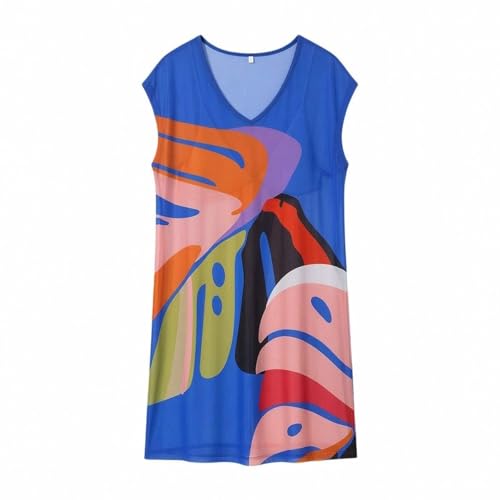 MaNMaNing Stilvolles, Bedrucktes Kurzarm Strandkleid Für Für Strandkleider Pareos & Strandkleider Beach Kleid Damen Strandbluse Damen Lang Strandtuch Sommerkleid Ärmellos Hängerchen Kleid-4
