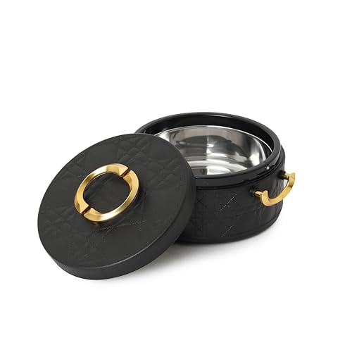 Image of CELLO Ornetto 2500 Insulated Serving Casserole 2500 ml Black | Food Grade, Double Walled, PU Insulated | Hot Pot Case Keeps Food Fresh & Hot for Long Hours | Casserole Set for Roti, Chapati, Rice