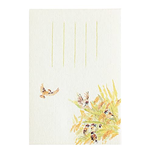 めでたや 和紙 季節のはがき 稲穂に雀 秋柄 イラスト 絵葉書 ポストカード 縁起物 すずめ プリンター 印刷 秋の風景 和風