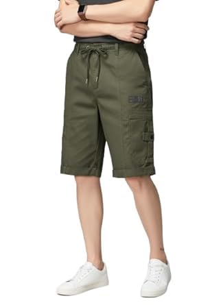 Image of Men Cargo Shorts with Drawstring Waist, Side Flap Pockets, Knee Length, Casual Style, Men Shorts || Cotton Short for Men || with Pocket Style
