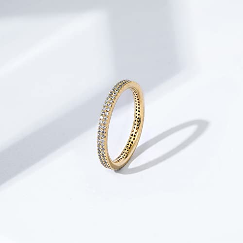 Amazon Essentials 14K Gold Plated Double Row Pave Stackable Eternity Ring Size 8, Yellow Gold #TOP4