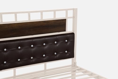 Image of Orvo Metal Extra Single Size Bed Without Storage | Wrought Iron Single Bed with Headboard & Footboard| Sturdy Powder Coated Platform Cot for Bedroom (Orvo Ivory)