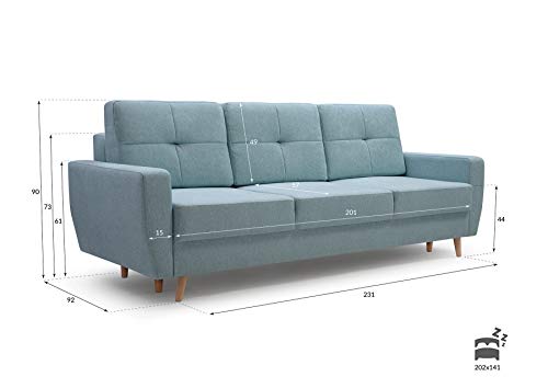 Sofa 3 Sitzer Sofa Couch Garnitur Stoff Samt (Velour) Glamour Wohnlandschaft mit Schlaffunktion - ELDE (Menthe) – Bild 7