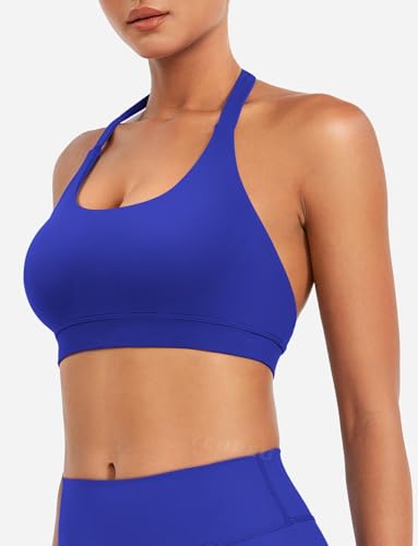 Image of YEOREO CoreFlex Women Halter Sports Bra Workout Seamless Padded Basic Bra Open Back Yoga Gym Crop Top
