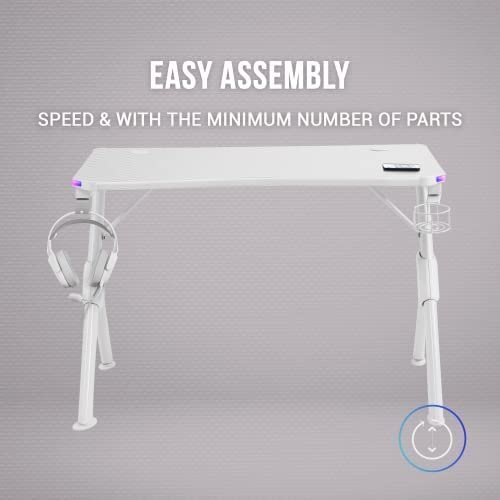 MGDRGBW, Scrivania Gaming RGB, Supporto Cuffie + Bevande, Bianco - Scrivania Gaming - Immagine 5