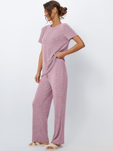 Image of LILLUSORY Womens Lounge Sets 2 Piece Matching Travel Outfits | Lightweight Ribbed 2 Piece Set, Breathable, Stretchy, Wrinkle-Resistant, Travel Ready, Versatile