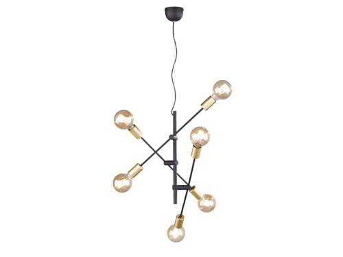 Lampada a sospensione a LED con bracci orientabili, in nero opaco/bronzo, con 6 LED a filamento, 150 cm x 54,5 cm di diametro.