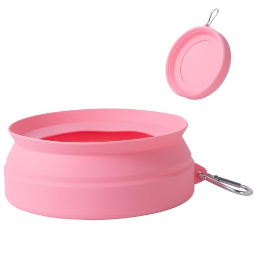 Ciotola d'acqua per cani in silicone pieghevole per auto e campeggio, montata sul veicolo, 3 modalità, Bianco (rosa)