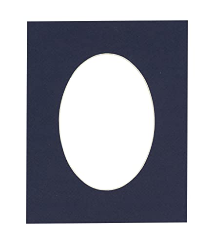 10x13 Mat Bevel Cut for 8x10 Photos - Precut Navy Blue Oval Shaped Photo Mat Board Opening - Acid Free Matte to Protect Your Pictures - Bevel Cut for Family Photos, Pack of 1 Matboard