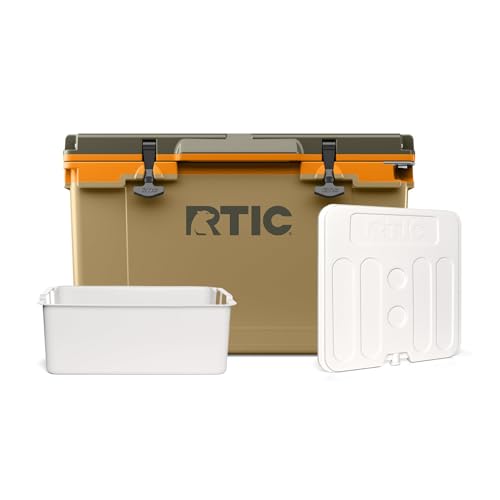 RTIC 52 Qt Ultra-Light Cooler Bundle with Freezable Divider & Dry Goods Basket, Insulated, Portable, Lightweight for Outdoor, Beach, Camping, Picnic, Boat, Travel, Holds 76 Cans, Trailblazer