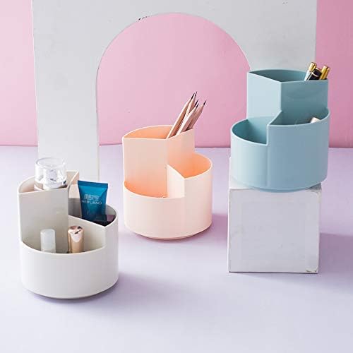 YOSCO 360° Rotating 3 Grid Cute Pen Holder Stand for Kids Pencil Cup Pot Desk Tidy Organizer Makeup Brush Holder (Blue)