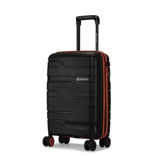 Image of Nasher Miles Cannes Hard-Sided Polypropylene Cabin Luggage 20 inch | 55cm | 8 Wheels Small Trolley Bag for Travel | Suitcase (Black Orange)