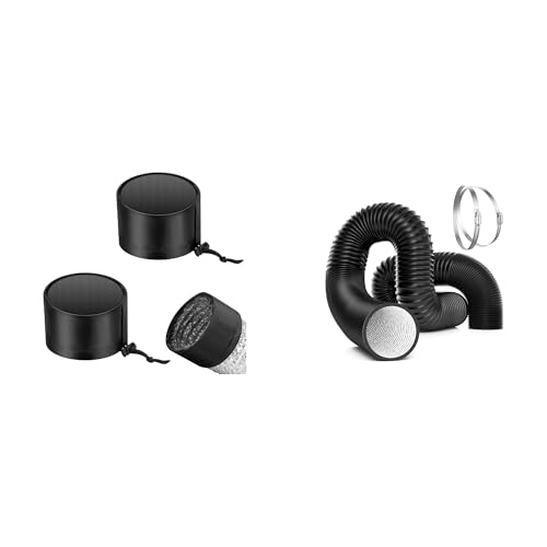 VIVOSUN VIVOSUN 2-Pcs. Grow Tent Vent Cover and Dryer Vent Hose, 4 inch Aluminum Foil Ducting, 8FT Long Heavy-Duty Dryer Hose Vent Kit for HVAC Ventilation, Exhaust, Duct Fan Systems, Black Flexible